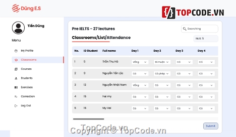 Source code quản lý học viên,Web quản lý học viên,Web quản lý sinh viên,Code quản lý học viên trung tâm ngoại ngữ