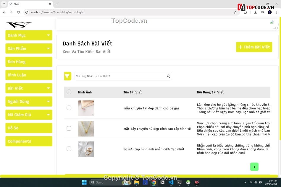 web bán trang sức,web bán hàng,web tích hợp thanh toán momo