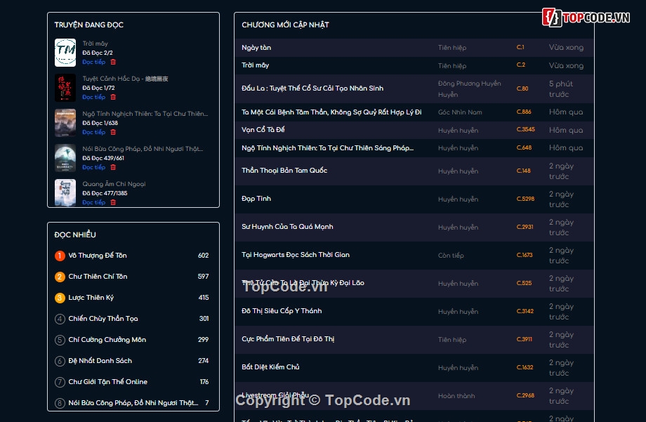Mysql PHP,code đọc truyện,Full code web truyện,code web đọc truyện,Web truyện chữ