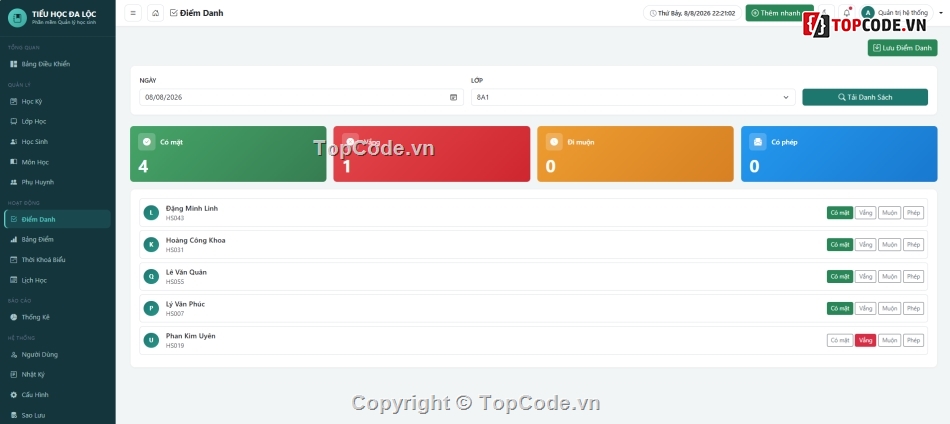 Full code Quản lý,Quản lý học sinh,Quản lý lớp học