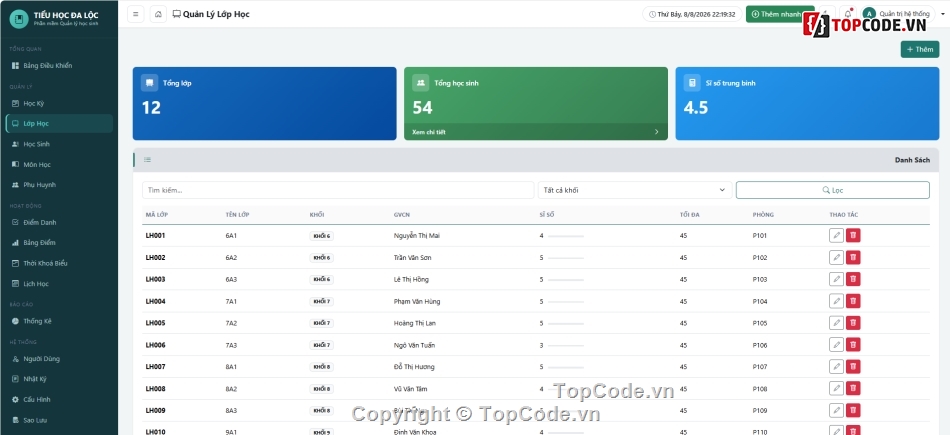 Full code Quản lý,Quản lý học sinh,Quản lý lớp học