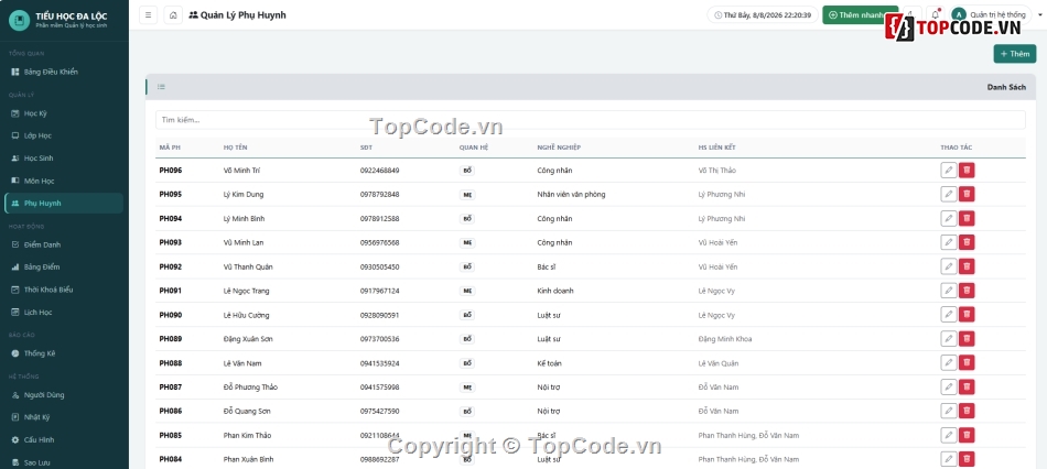 Full code Quản lý,Quản lý học sinh,Quản lý lớp học