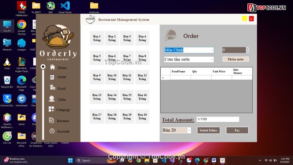 Quản lý nhà hàng,code C#,Full code báo cáo,code phần mềm
