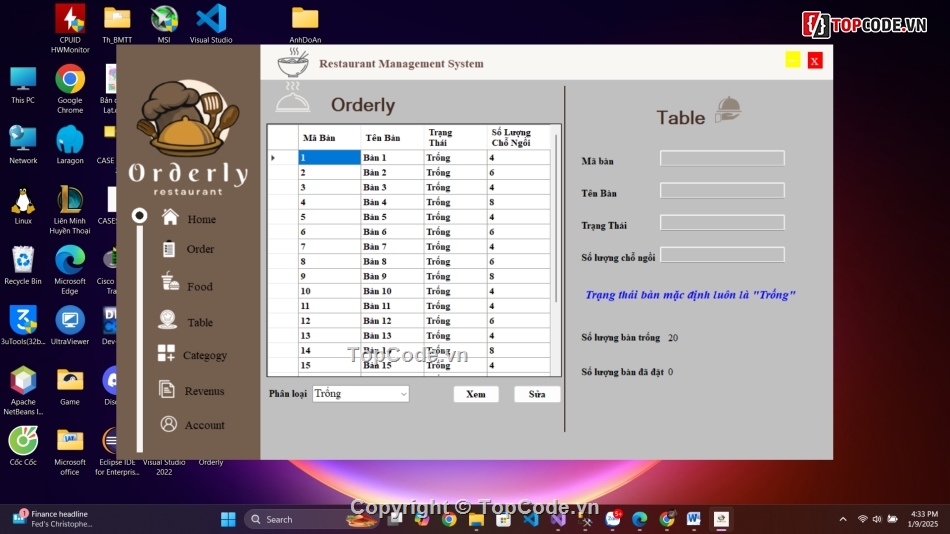 Quản lý nhà hàng,code C#,Full code báo cáo,code phần mềm