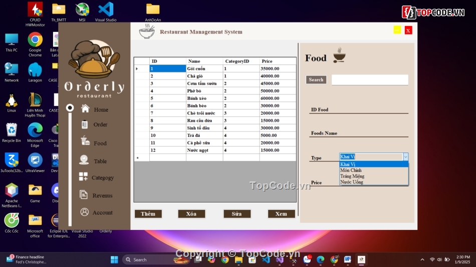 Quản lý nhà hàng,code C#,Full code báo cáo,code phần mềm