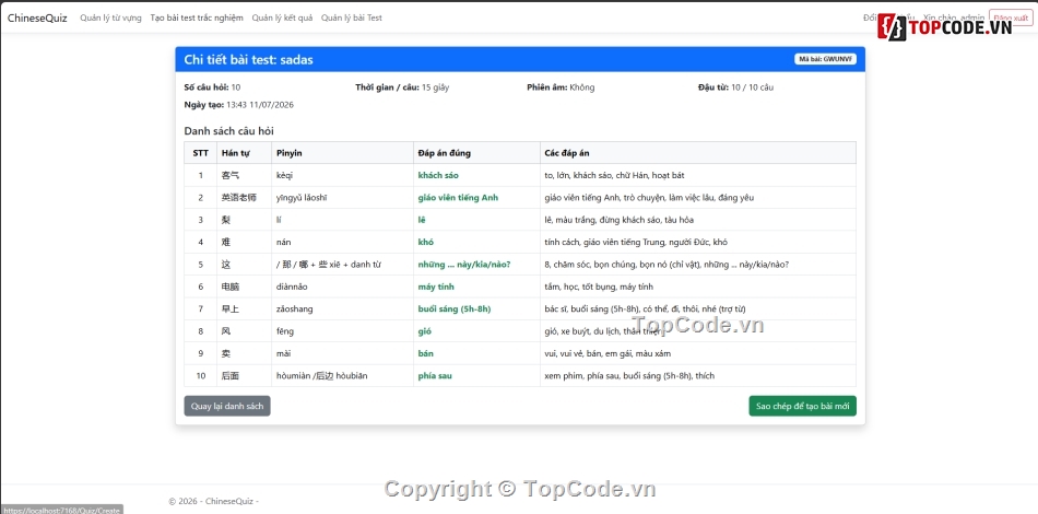 .NET MVC,Quản lý và kiểm tra từ vựng tiếng Trung,PostgreSql,code phần mềm quản lý C#,Học từ vựng tiếng Trung,full code phần mềm quản lý