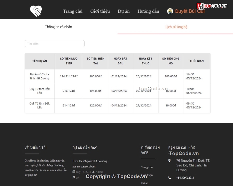 code website quyên góp,code phần mềm,code web từ thiện
