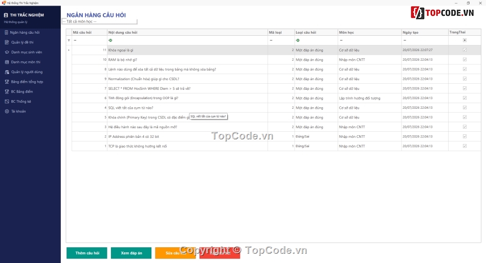 phần mềm tạo ngân hàng câu hỏi và chấm điểm c#,hệ thống thi trắc nghiệm c# sql server 3 lớp,phần mềm quản lý thi trắc nghiệm c#