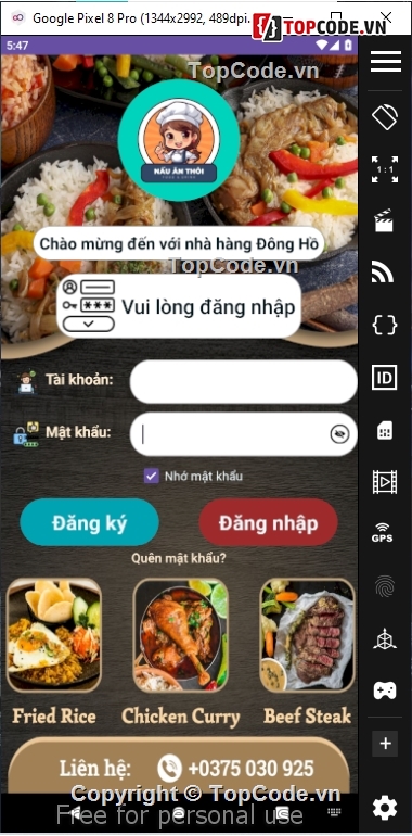 android,quản lý công thức nhà hàng,quản lý nhà hàng,SQLite,android quản lý