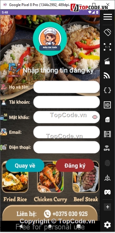 android,quản lý công thức nhà hàng,quản lý nhà hàng,SQLite,android quản lý