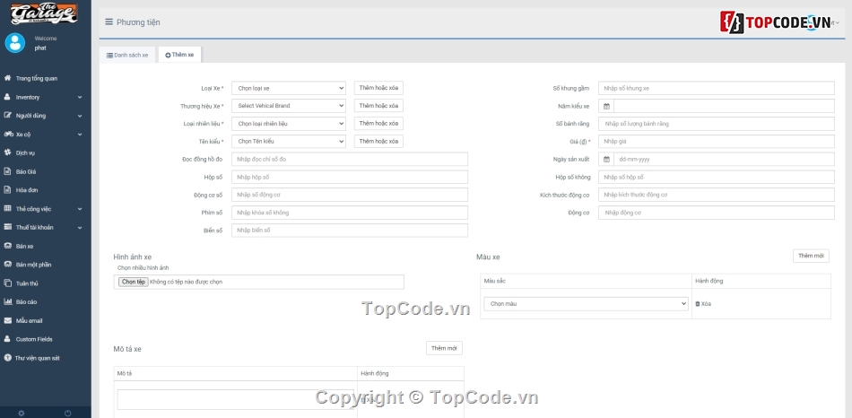 Quản lý bán xe,quản lý gara xe,code web dịch vụ xe hơi,code Quản lý gara xe hơi