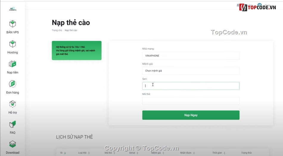 VPS,Code web bán dịch vụ VPS,tích hợp nạp tiền,Thông Báo Tele