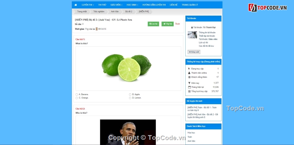 Website thi trắc nghiệm,Website luyện thi,Code thi trắc nghiệm,web thi trắc nghiệm