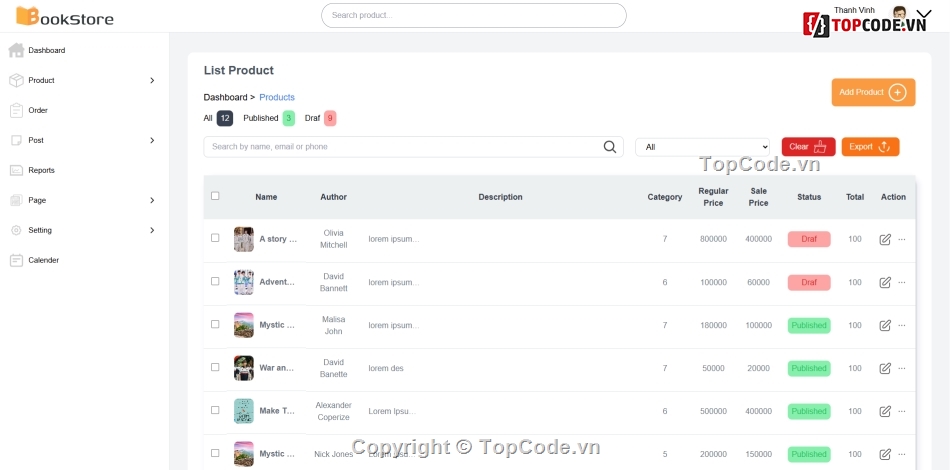 web bán sách,code website bán hàng,web thương mại điện tử,quản lý sản phẩm,website bán hàng online