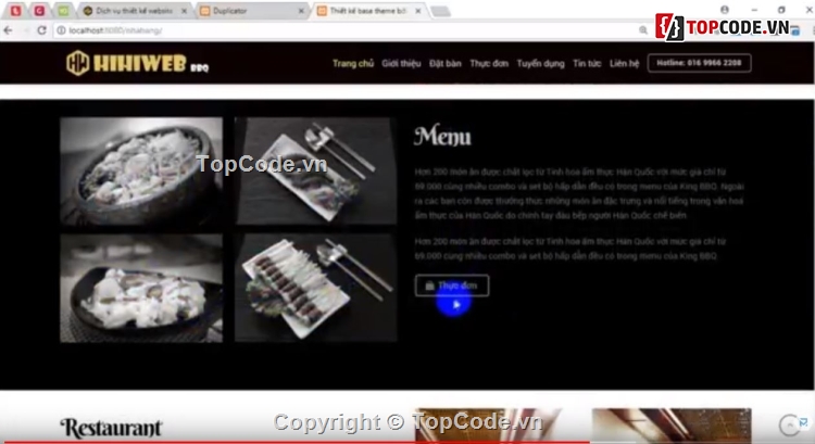Web giới thiệu nhà hàng,website nhà hàng,share code web nhà hàng,web quán ăn