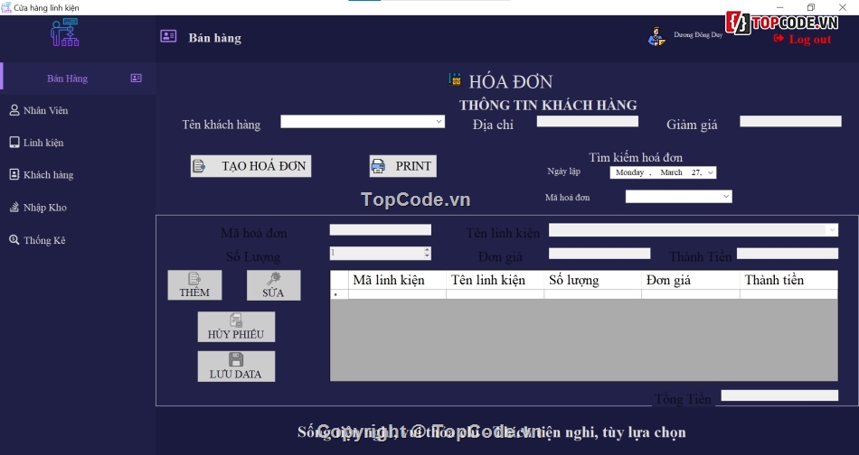 winform cửa hảng bán linh kiện điện tử,ado.net,sql server,mô hình 3 lớp,code bán hàng