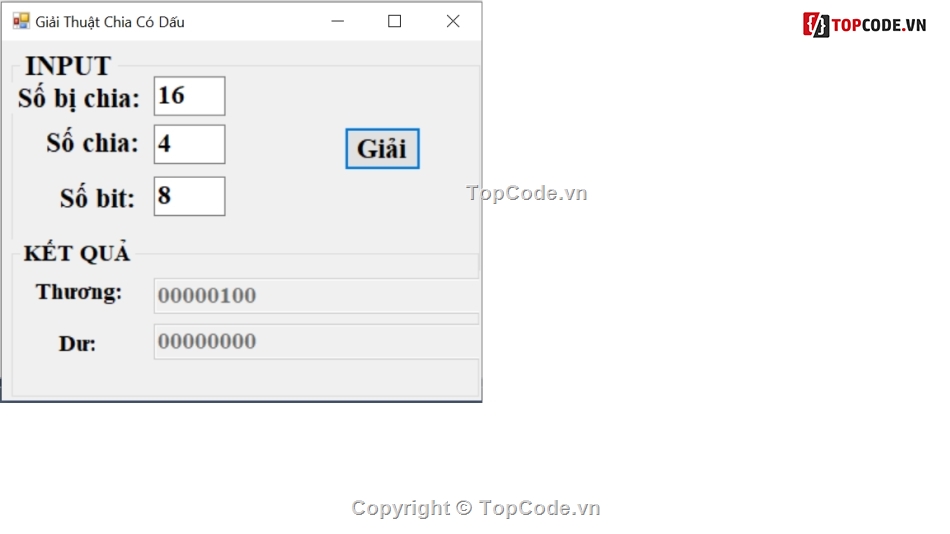 winform,C#,giải thuật chia có dấu,thuật toán chia có dấu,kiến trúc máy tính,nhị phân