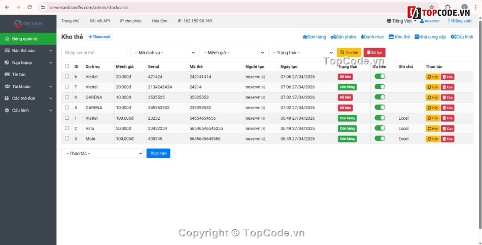 source code nạp thẻ,code gạch thẻ cào,script bán thẻ game,laravel nạp game,code đổi thẻ cào,web bán thẻ cào tự động