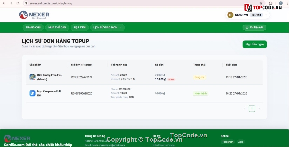 source code nạp thẻ,code gạch thẻ cào,script bán thẻ game,laravel nạp game,code đổi thẻ cào,web bán thẻ cào tự động