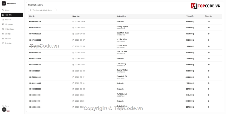 hệ thống,báo cáo,quản lý sản phẩm,Full code Quản lý,Hoá đơn VietQR