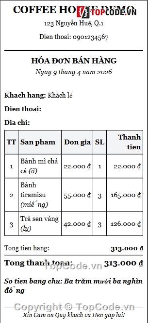 hệ thống,báo cáo,quản lý sản phẩm,Full code Quản lý,Hoá đơn VietQR