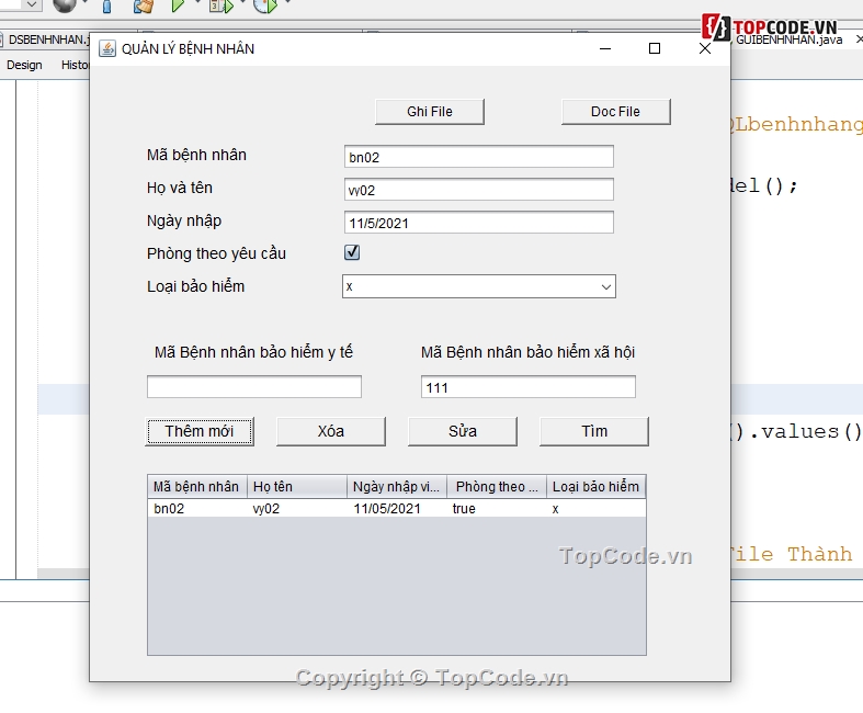 quản lý bệnh nhân Java Swing,Code quản lý bệnh nhân,Java quản lý bệnh nhân