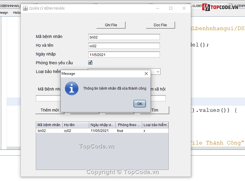 quản lý bệnh nhân Java Swing,Code quản lý bệnh nhân,Java quản lý bệnh nhân