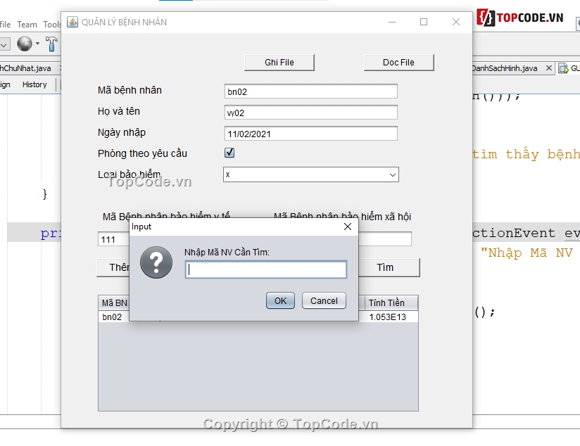 quản lý bệnh nhân Java Swing,Code quản lý bệnh nhân,Java quản lý bệnh nhân