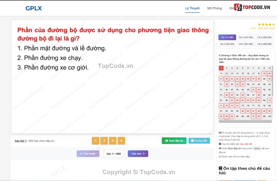 Mô phỏng 120 tình huống giao thông,luật giao thông,600 câu hỏi lý thuyết,source code      database