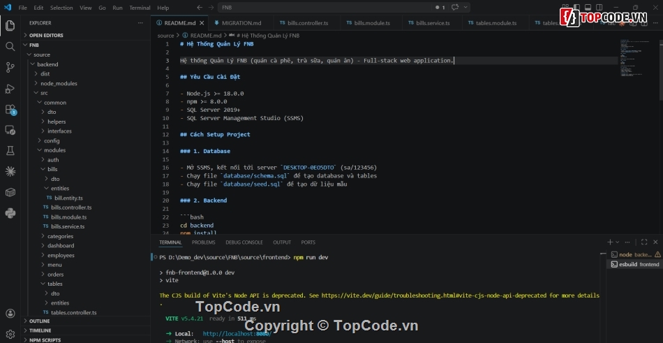 Quản Lý FNB,quán cà phê,trà sữa,quán ăn,NestJS,vuejs