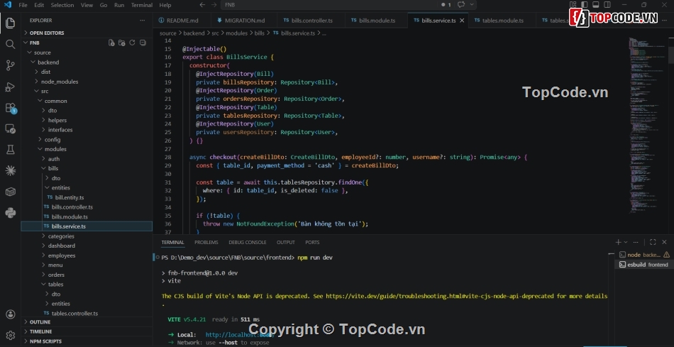 Quản Lý FNB,quán cà phê,trà sữa,quán ăn,NestJS,vuejs