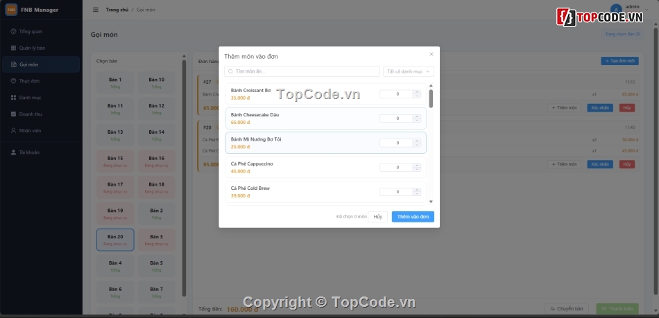 Quản Lý FNB,quán cà phê,trà sữa,quán ăn,NestJS,vuejs