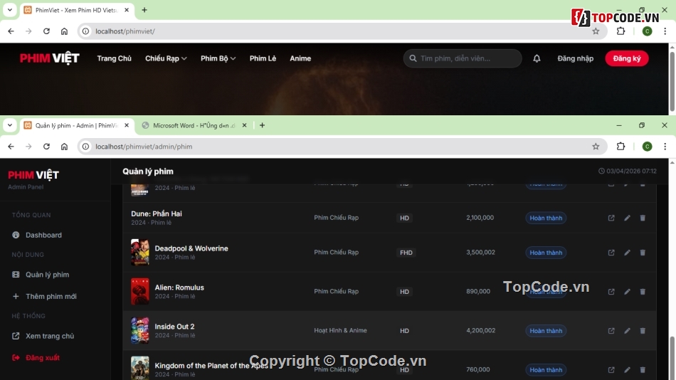 code web phim,web phim,web phim php