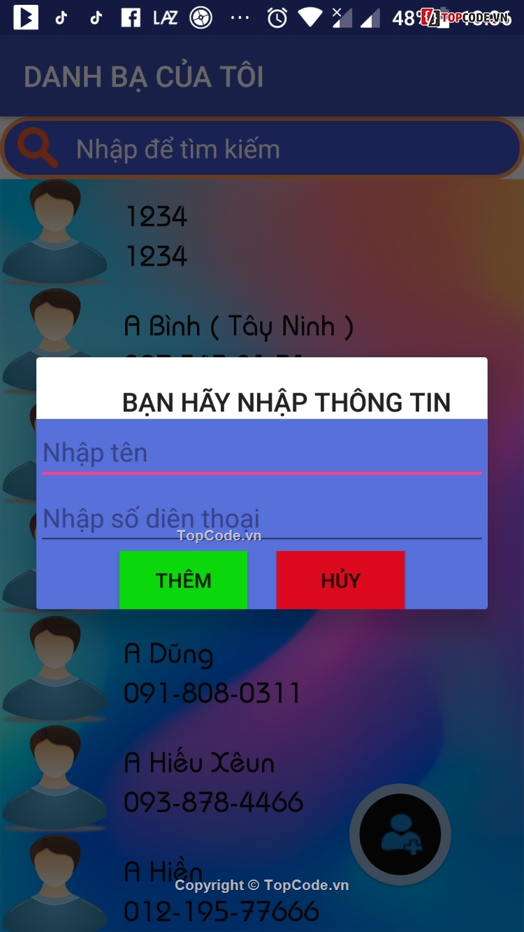 Content Provider,ứng dụng android,Ứng Dụng Danh Bạ,Code ứng dụng danh bạ,Code danh bạ điện thoại