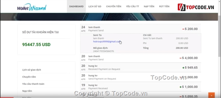 Code ví điện tử,ví điện tử cổng thanh toán,ví điện tử,wallet winzard,Web giống Paypal,Web giống ngân lượng
