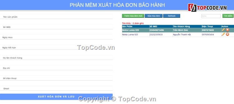 Phần mềm in hóa đơn asp.net,Phần mềm xuất hóa đơn,Xuất hóa đơn Asp.Net C#,Hóa đơn bảo hành C#