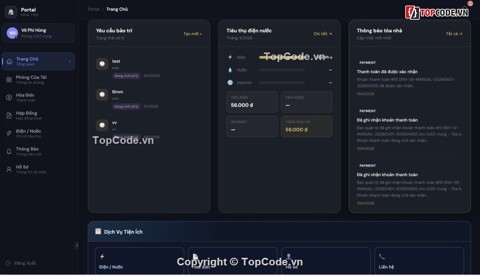 Phần mềm quản lý nhà trọ,nhà trọ,code quản lý nhà trọ,trọ,quản lý