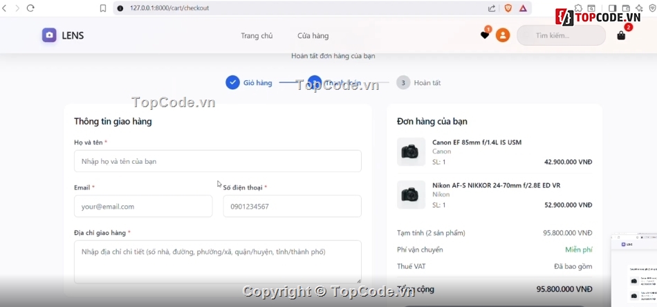 Laravel,PHP,e-commerce,bán hàng,ống kính máy ảnh