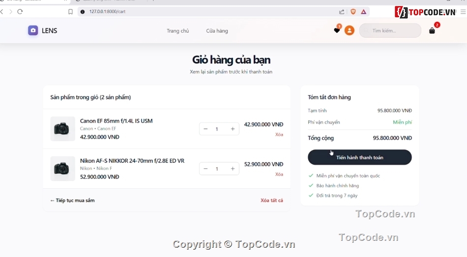 Laravel,PHP,e-commerce,bán hàng,ống kính máy ảnh