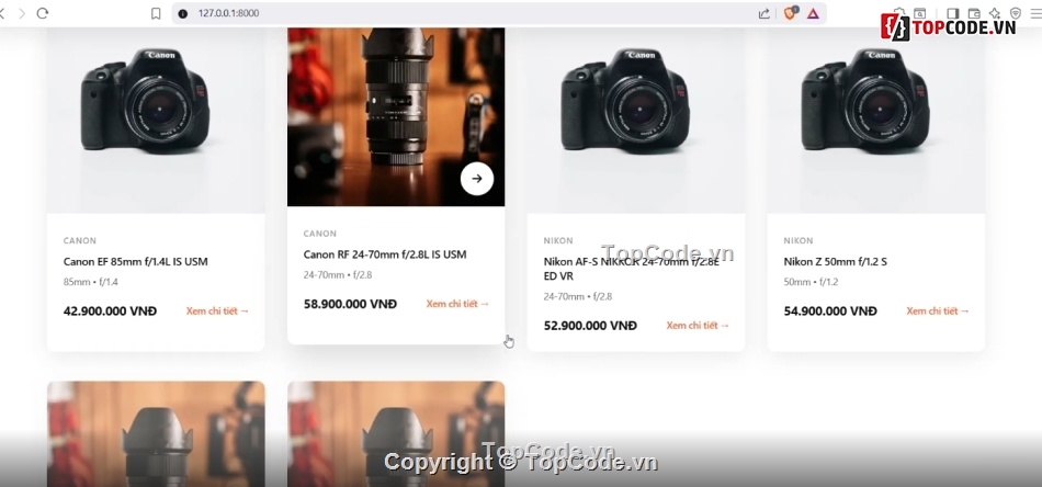 Laravel,PHP,e-commerce,bán hàng,ống kính máy ảnh