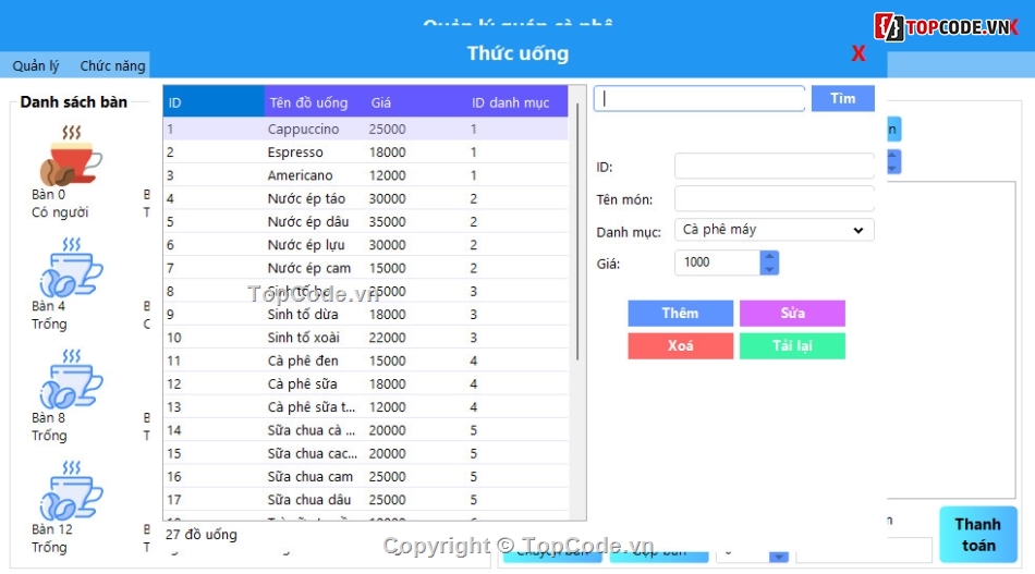 Code đồ án quản lý Coffee,Code đồ án quản lý cafe,Code C# đồ án quản lý,full code quản lý coffe,Code đồ án,đồ án quản lý coffe
