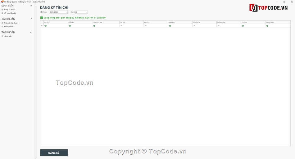 phần mềm quản lý đăng ký tín chỉ c#,hệ thống đăng ký học phần tín chỉ c# sql server,phần mềm đăng ký môn học theo tín chỉ c#