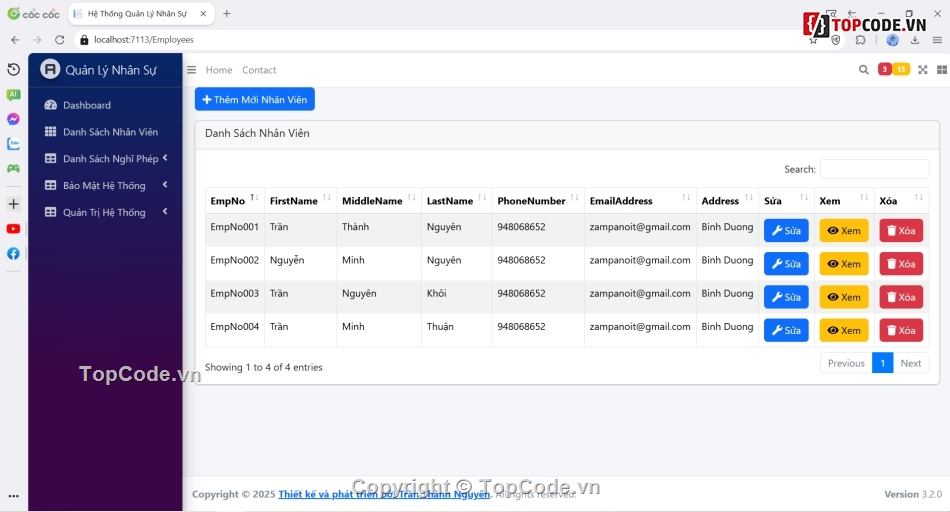 quản lý nhân sự,MVC,.NET,phần mềm quản lý nhân sự,asp net core