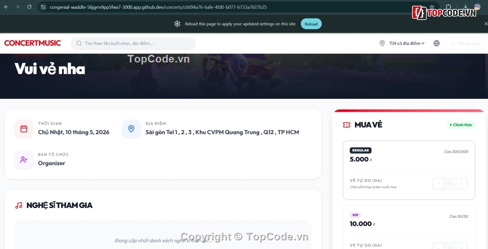 Concert,NestJS,NodeJS,Quản lý tổ chức tham gia concert