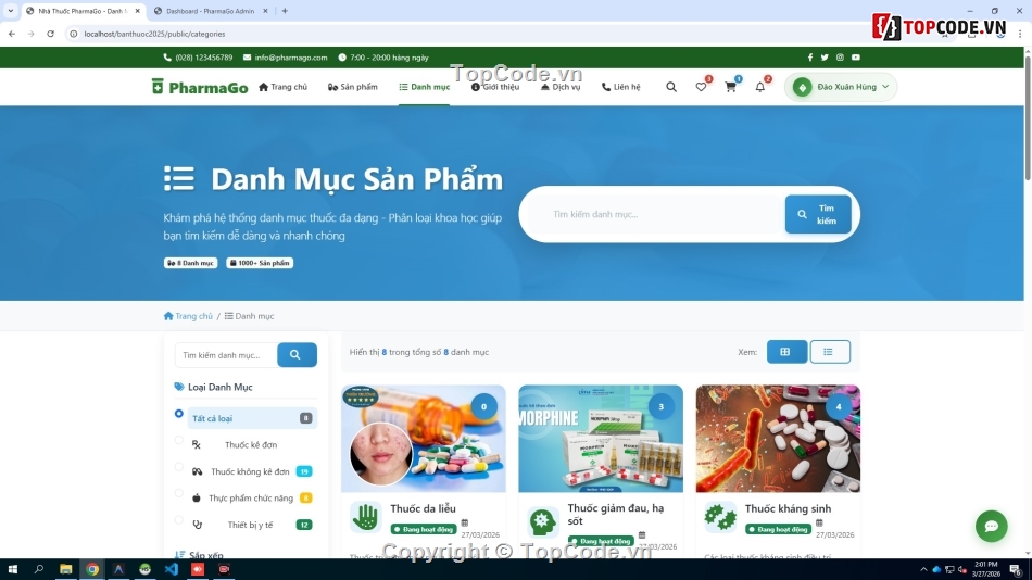 Quản lý nhà thuốc online,Đồ án website bán thuốc PHP Laravel,Full code website dược phẩm,Website quản lý kho dược phẩm,Thiết kế web nhà thuốc chuyên nghiệp,Đồ án tốt nghiệp hệ thống quản lý nhà thuốc