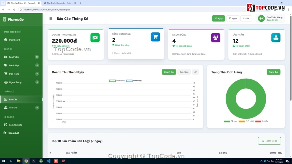 Quản lý nhà thuốc online,Đồ án website bán thuốc PHP Laravel,Full code website dược phẩm,Website quản lý kho dược phẩm,Thiết kế web nhà thuốc chuyên nghiệp,Đồ án tốt nghiệp hệ thống quản lý nhà thuốc