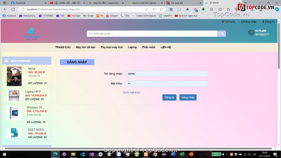 code bán hàng thanh toán VN Pay,web bán phụ kiện,code bán Laptop - PC & phụ kiện,Đồ án tốt nghiệp