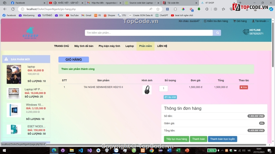 code bán hàng thanh toán VN Pay,web bán phụ kiện,code bán Laptop - PC & phụ kiện,Đồ án tốt nghiệp