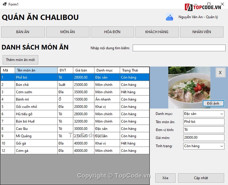 Quản lý quán ăn C#,Sharecode,Đồ án C#,code C#,quán ăn