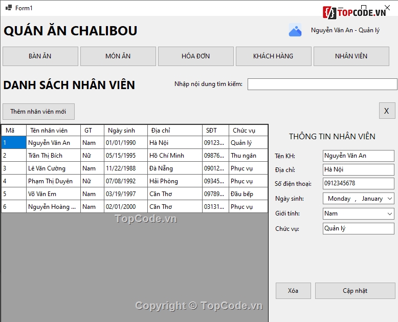 Quản lý quán ăn C#,Sharecode,Đồ án C#,code C#,quán ăn